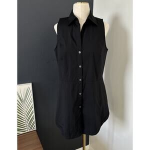 Lafayette 148 Black Button Up Tunic Sleeveless Top Fit & Flare